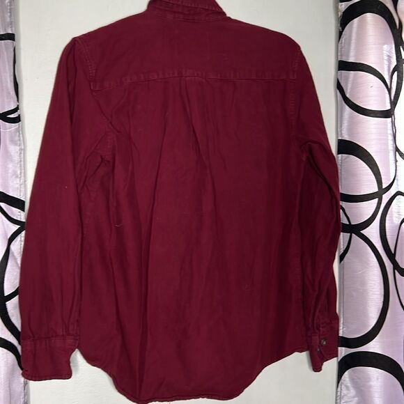 St Johns Bay SJB Maroon Solid Flannel Button Down Long Sleeve Shirt Small - Picture 9 of 9